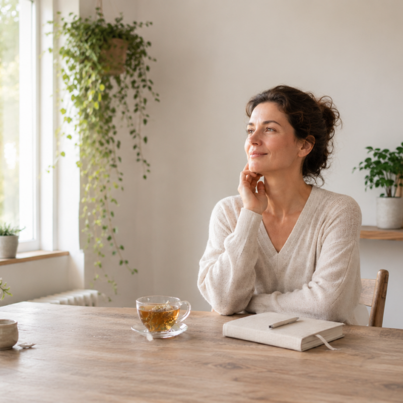 Woman touching jaw at home before dental consultation